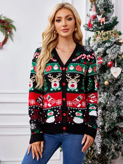 Autumn and winter new sweater jacket women's casual long sleeved Christmas sweater