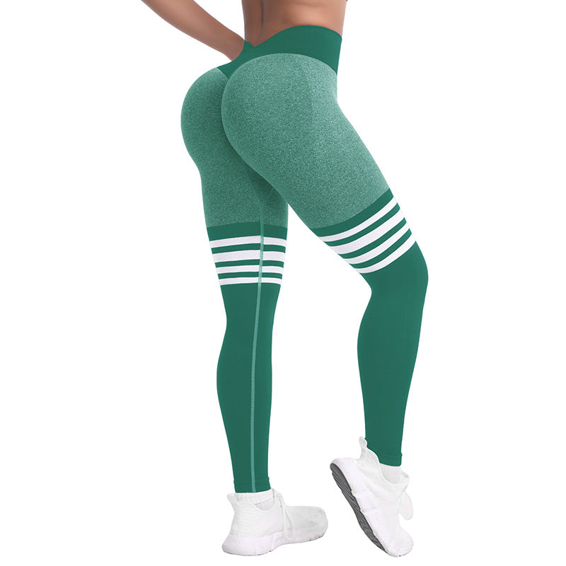 Tight fit high waisted sports and fitness pants women's yoga pants seamless striped peach yoga pants hip lifting pants yoga clothes