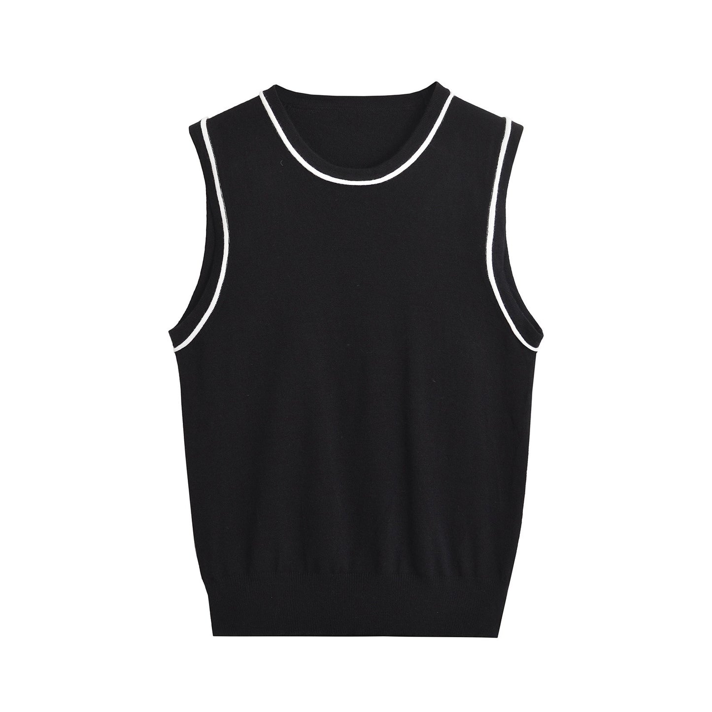 Color blocked trimmed sleeveless knitted vest top