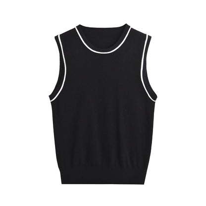 Color blocked trimmed sleeveless knitted vest top