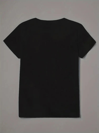 Women's Top V-neck Short Sleeve Pure Color Ladies' Christmas V-neck T-shirt