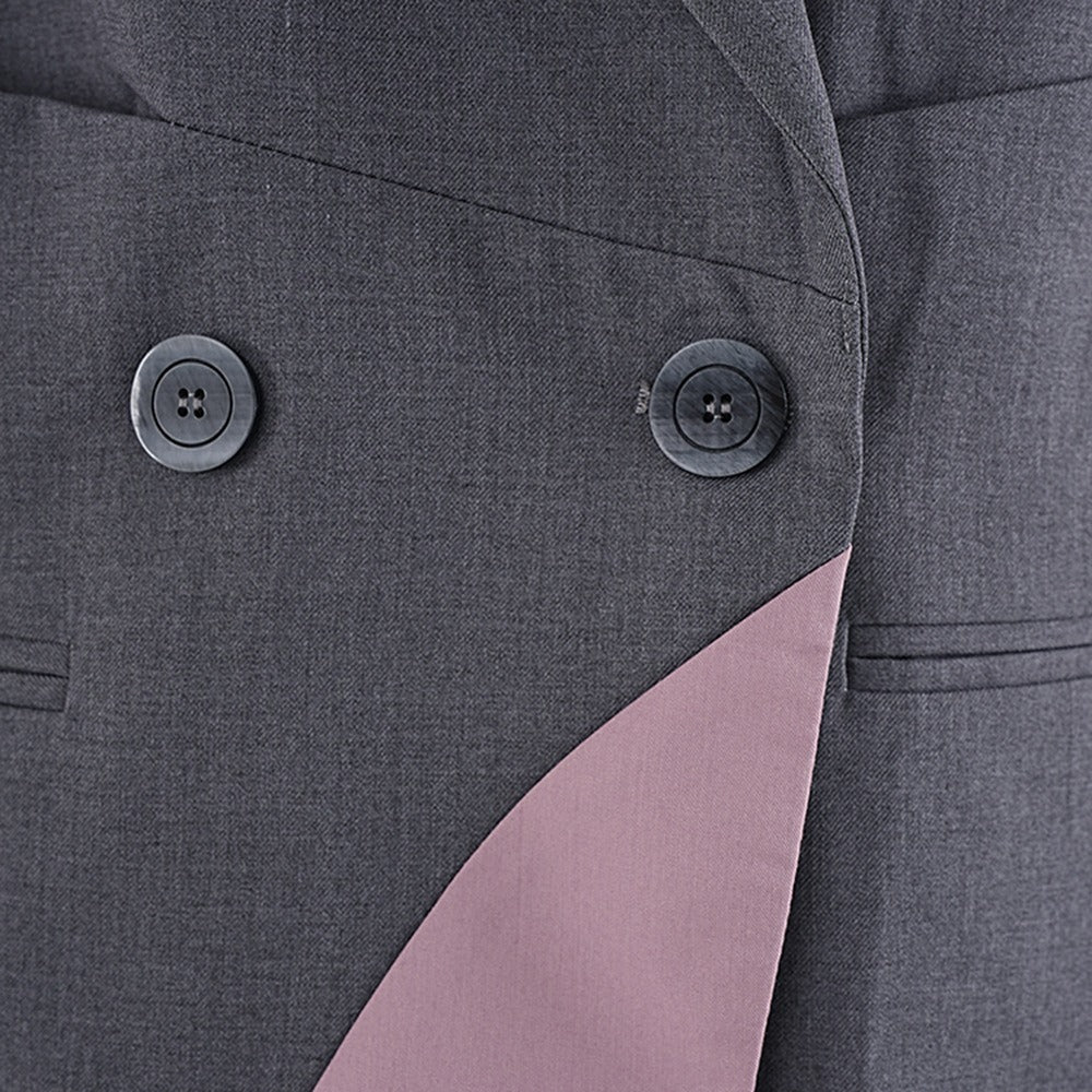 Irregular contrasting color splicing design feminine style suit loose and casual silhouette suit jacket