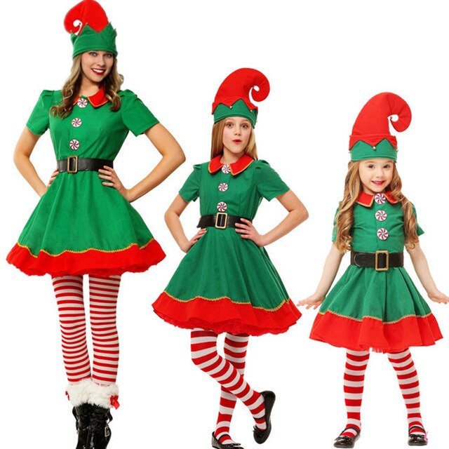 Adult Ladies/Kids Polyester Party Little Elf Cute Costume Christmas Funy Cosplay