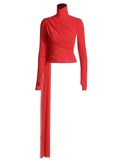 Solid color high neck ribbon fashion design high-end shirt for women