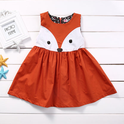 1-5Y Casual Baby Girls Clothes Cute Toddler Kids Fox Dress Summer Sleeveless Party Dress Children Cotton Clothing