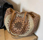 Paper rope hollow out colorful round plate grass woven bag casual beach bag one shoulder fashionable woven bag