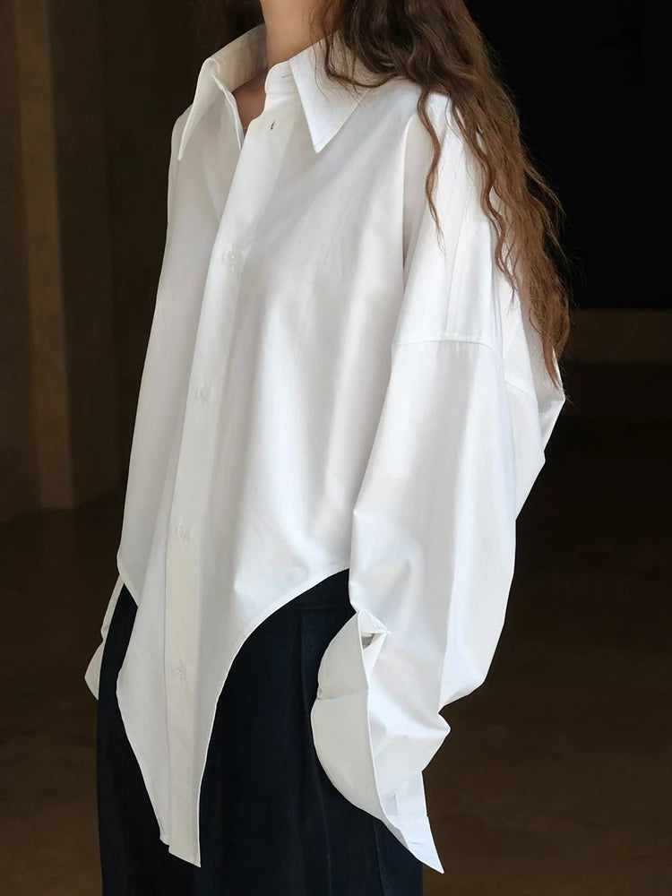 Commuting design irregular lapel shirt loose silhouette casual top for women
