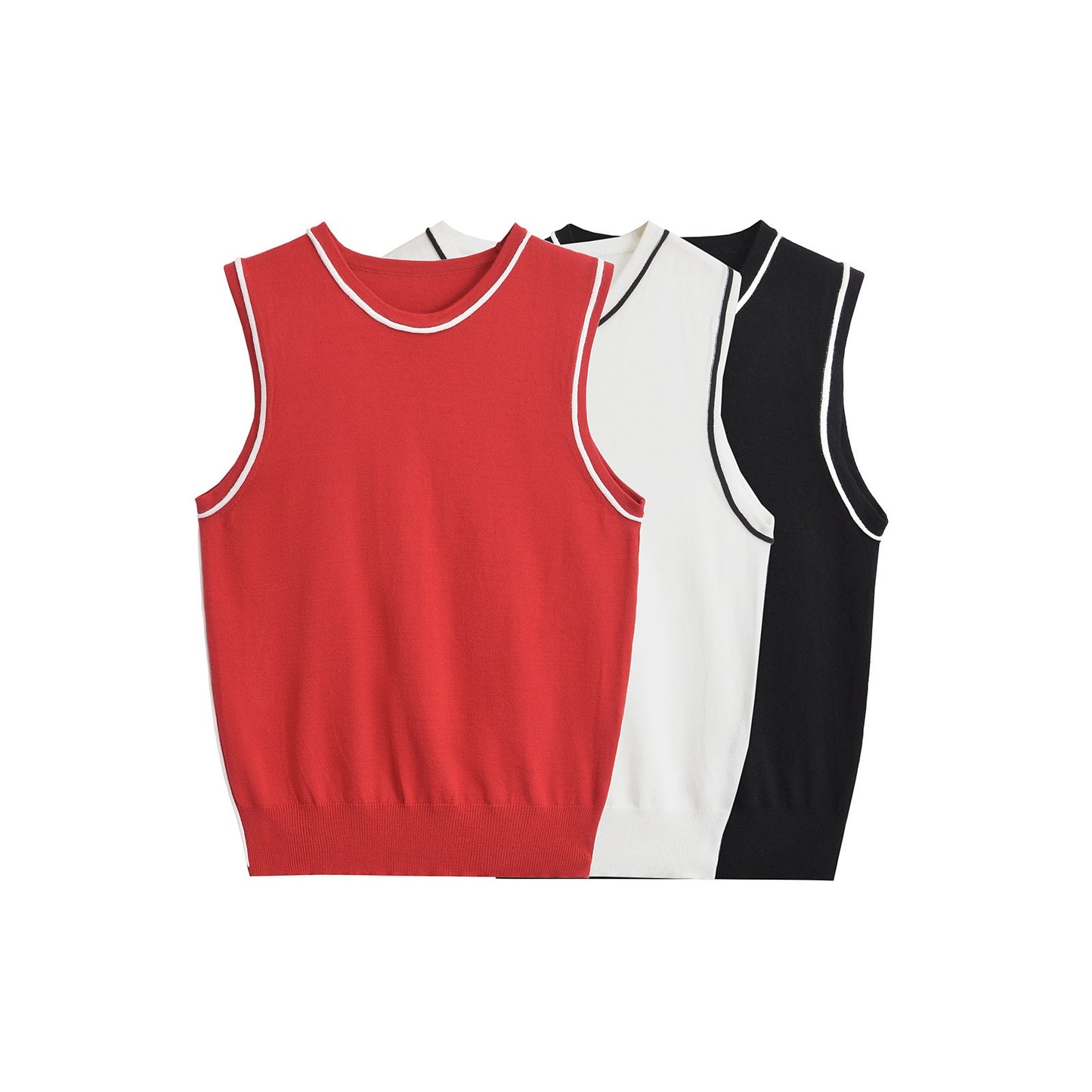 Color blocked trimmed sleeveless knitted vest top