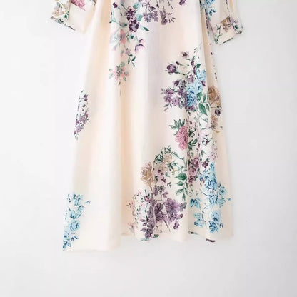 Linen shirt style tie printed dress