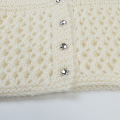 Women's V-neck long sleeved hollowed out loose mohair knitted cardigan jacket