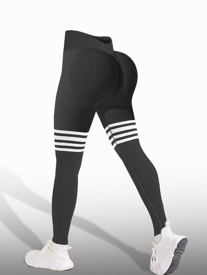 Tight fit high waisted sports and fitness pants women's yoga pants seamless striped peach yoga pants hip lifting pants yoga clothes