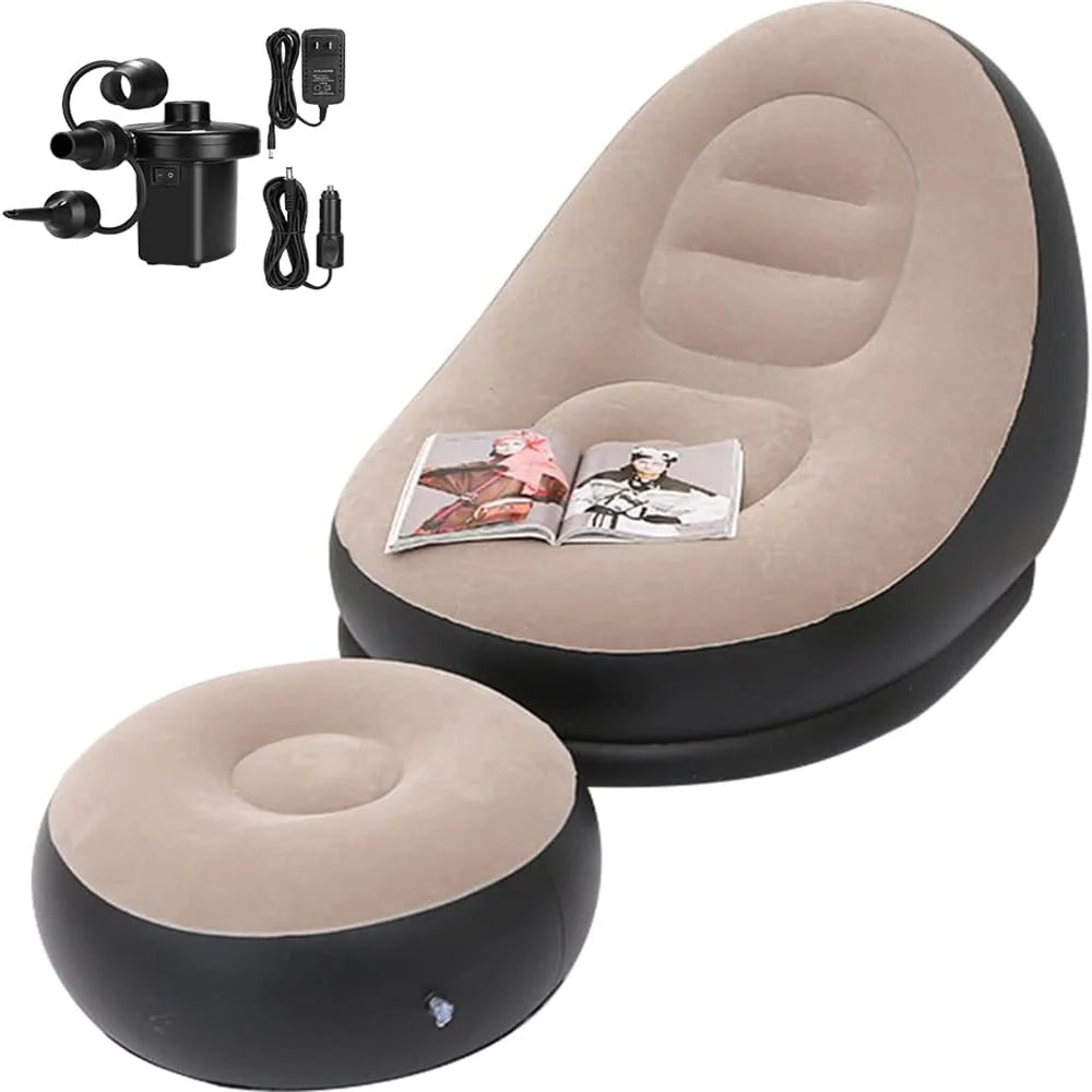 Lazy Couch Sofas Inflatable Foldable Recliner Outdoor Sofa Bed with Stirrups Comfortable Combination Flocked Velvet Sofa Chair