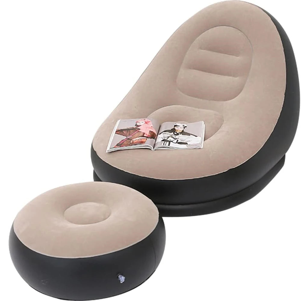 Lazy Couch Sofas Inflatable Foldable Recliner Outdoor Sofa Bed with Stirrups Comfortable Combination Flocked Velvet Sofa Chair