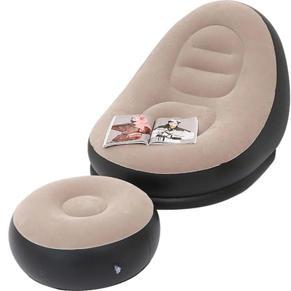 Lazy Couch Sofas Inflatable Foldable Recliner Outdoor Sofa Bed with Stirrups Comfortable Combination Flocked Velvet Sofa Chair